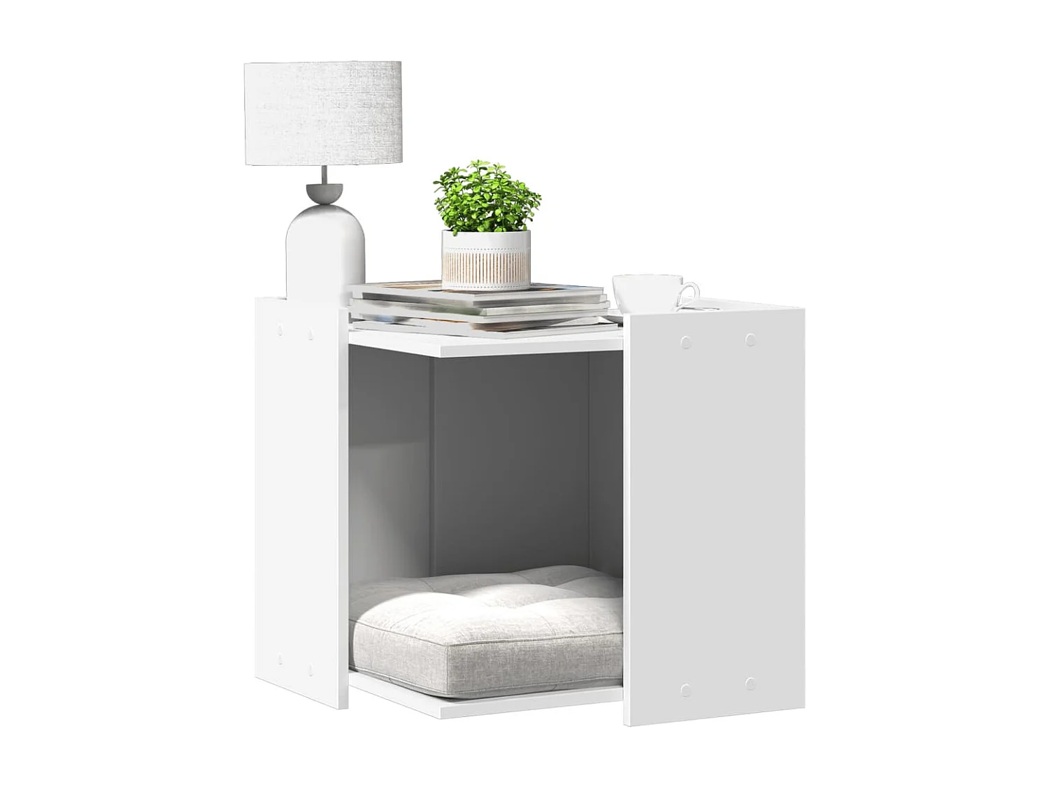 Mobiletto per lettiera per gatti in legno ingegnerizzato bianco