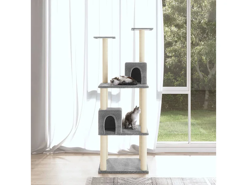 Tiragraffi con pali in sisal Grigio chiaro 141 cm