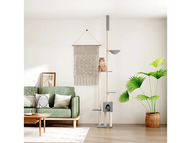 Albero per gatti dal pavimento al soffitto grigio chiaro 258,5-284,5 cm