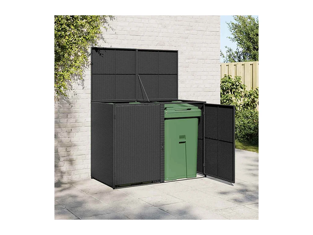 Abris pour poubelle double Résine tressée Noir 148x80x111 cm