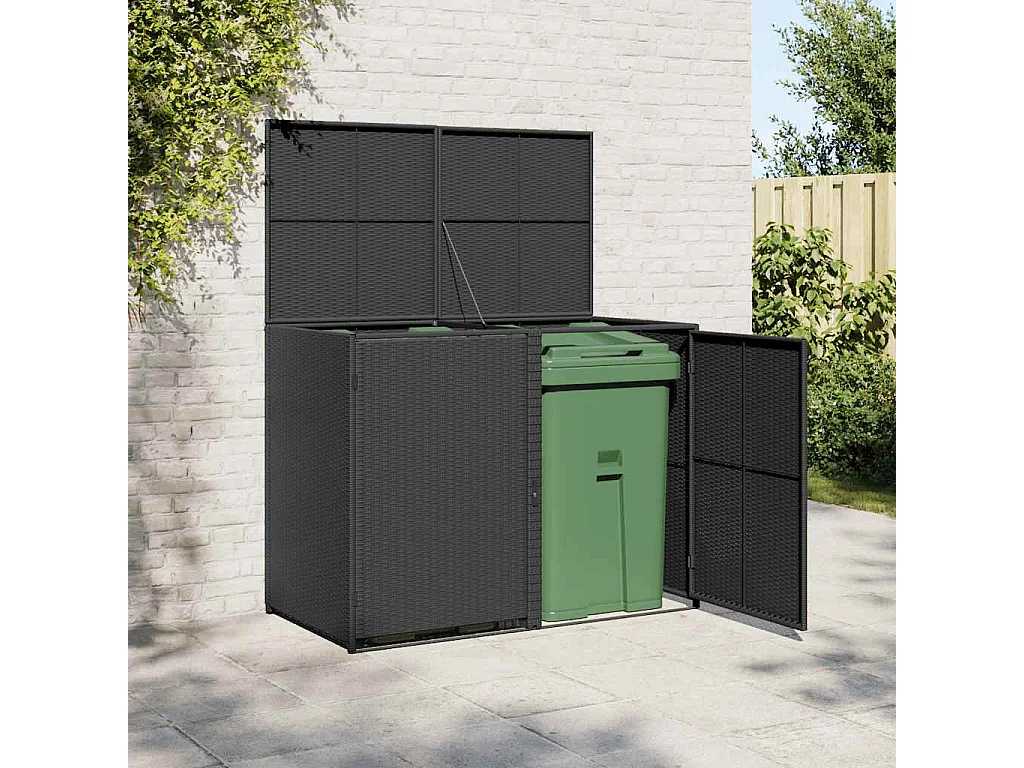Abris pour poubelle double Résine tressée Noir 148x80x111 cm
