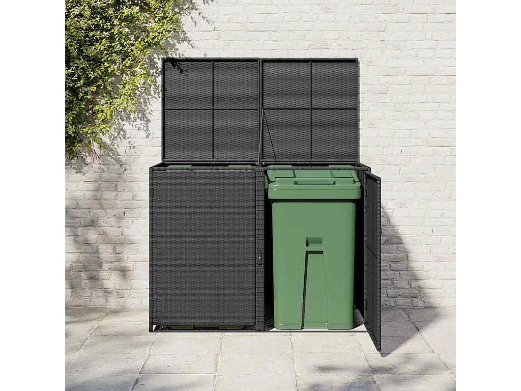 Abris pour poubelle double Résine tressée Noir 148x80x111 cm