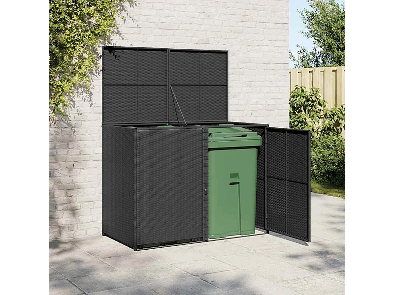 Abris pour poubelle double Résine tressée Noir 148x80x111 cm