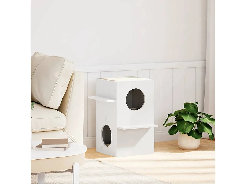 Maison pour chat blanc 43x43x60 cm bois de pin massif