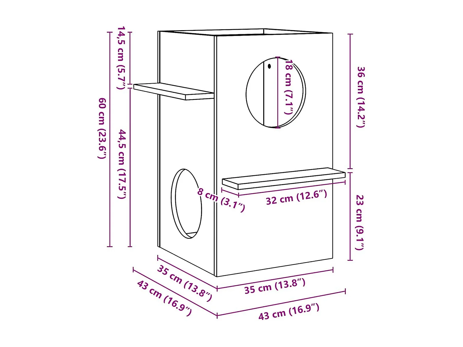 Maison pour chat blanc 43x43x60 cm bois de pin massif