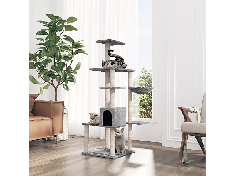 Arbre à chat avec griffoirs en sisal Gris clair 142 cm