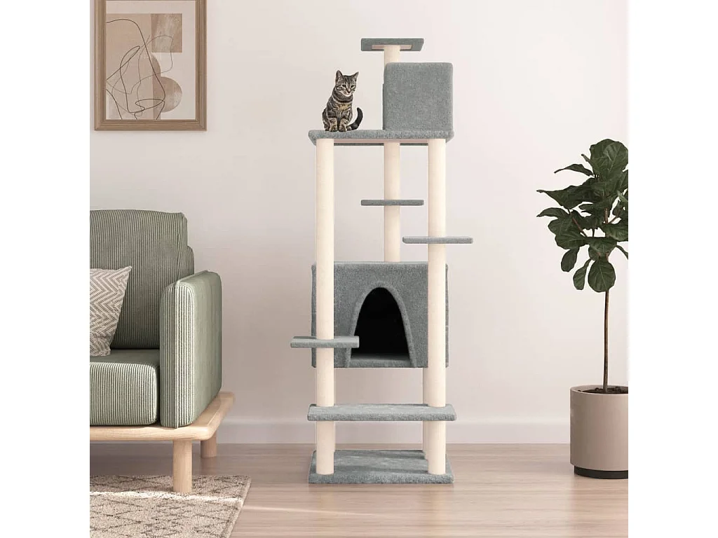 Arbre à chat avec griffoirs en sisal Gris clair 154 cm