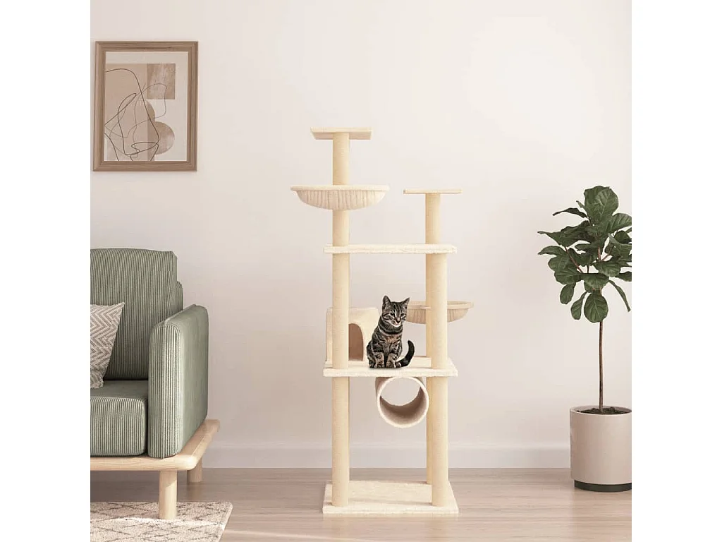 Arbre à chat avec griffoirs en sisal crème 141 cm