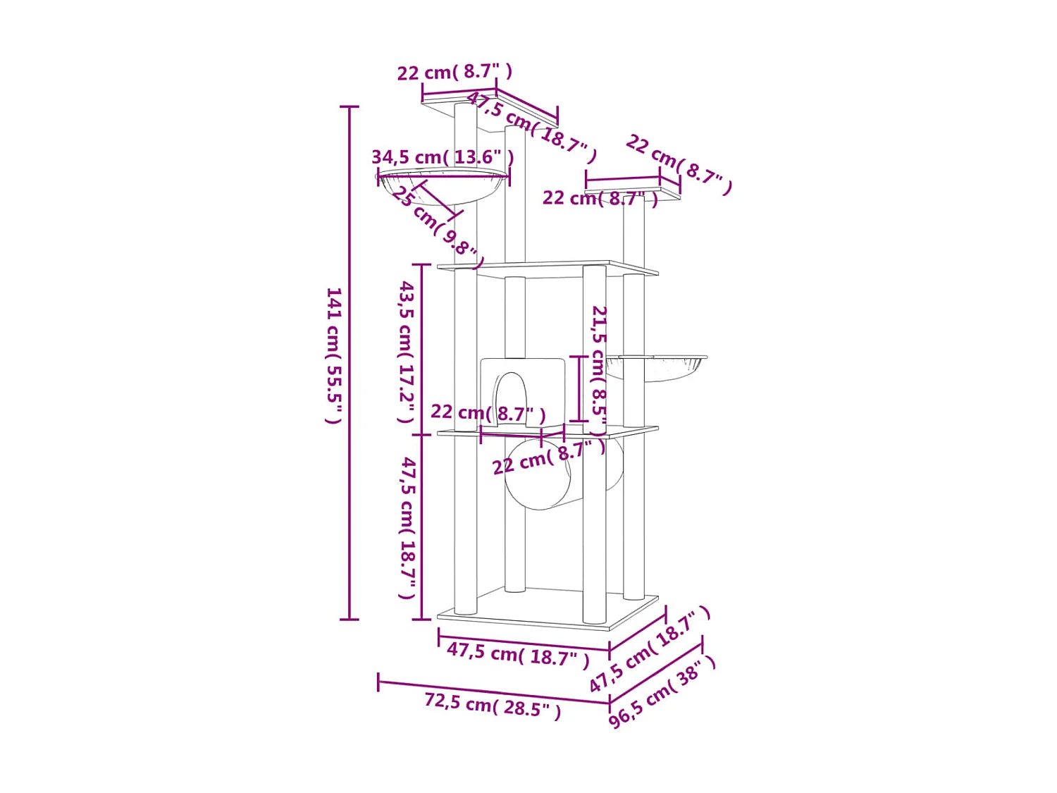 Arbre à chat avec griffoirs en sisal crème 141 cm