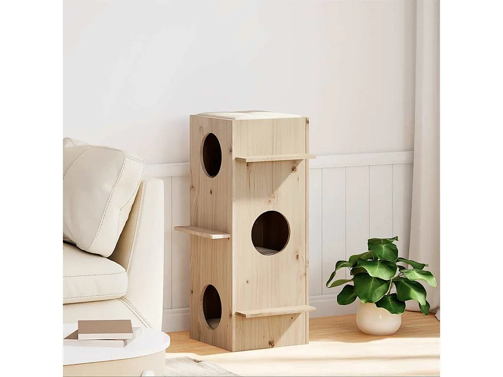 Casa para gato 43x43x90 cm madeira de pinho maciça
