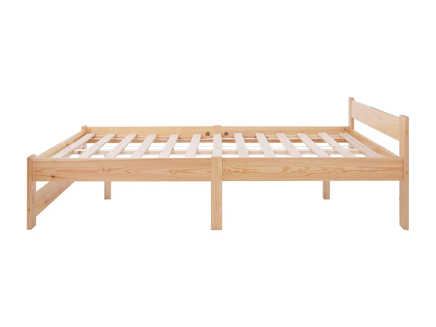 Lit futon en bois massif lit naturel en bois massif avec tête de lit et cadre à lattes, naturel (200x140cm)