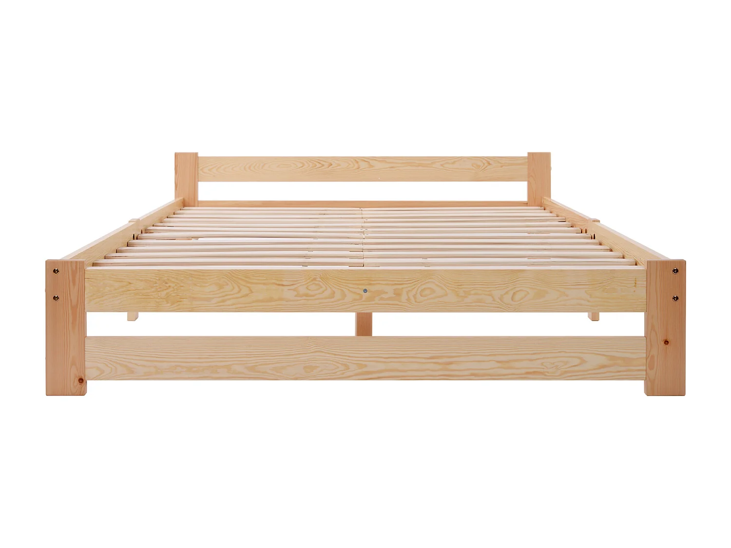 Lit futon en bois massif lit naturel en bois massif avec tête de lit et cadre à lattes, naturel (200x140cm)