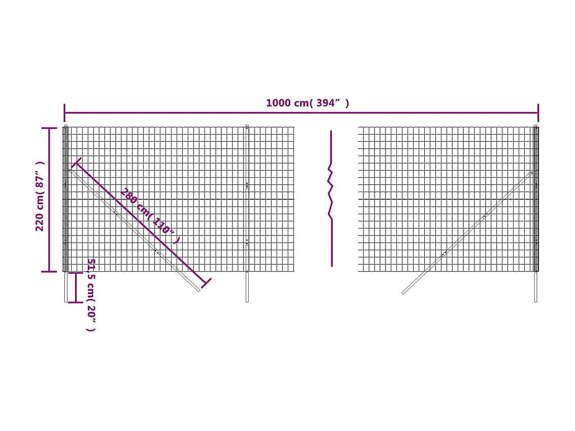 Rete metallica di recinzione antracite 2,2x10 m
