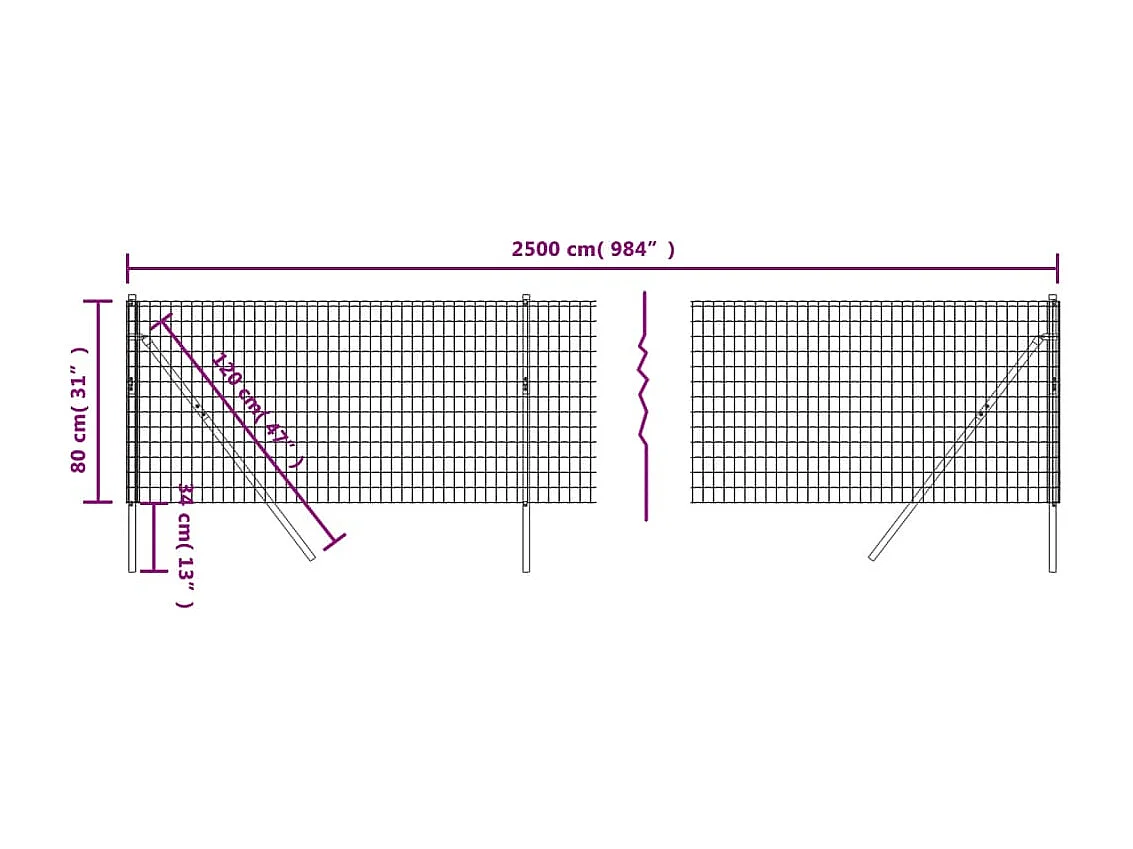 Cerca de malha de arame verde 0,8x25 m aço galvanizado