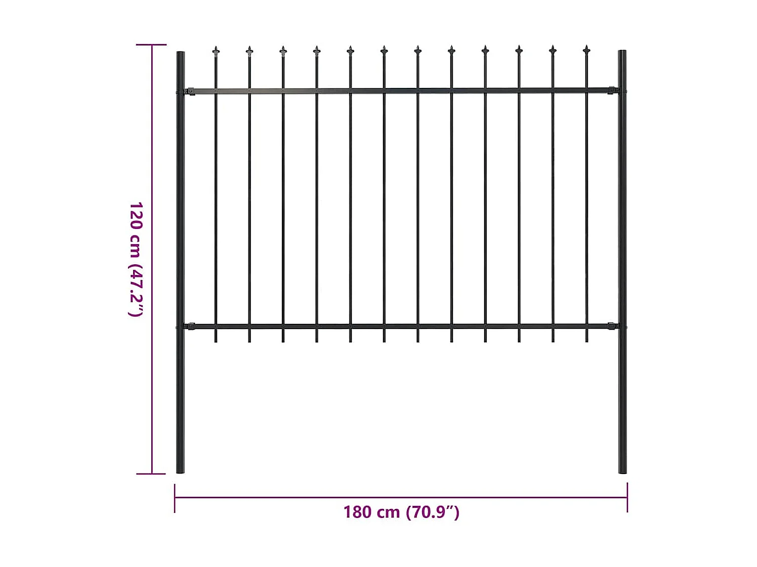Gartenzaun mit Speerspitze aus Stahl, 1,8 m, Schwarz