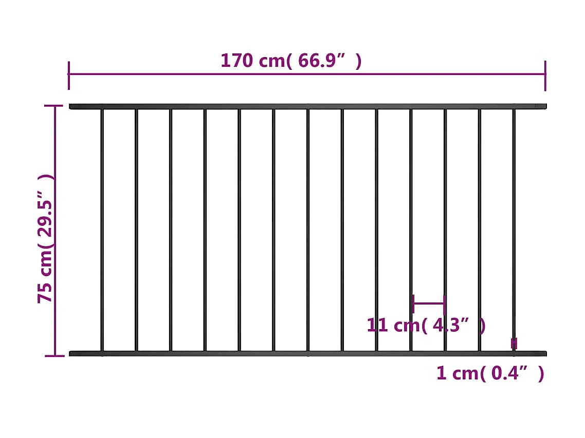 Panneau de cl?ture Acier enduit de poudre 1,7x0,75 m Noir