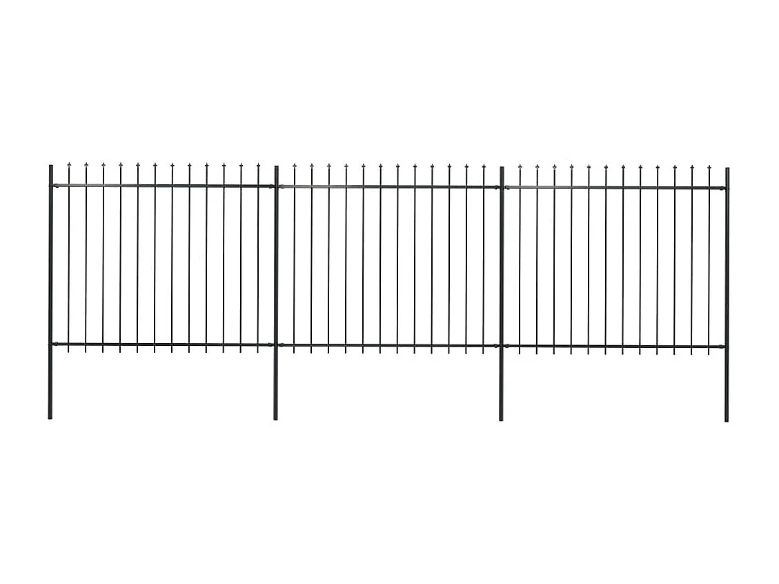 Recinzione da giardino con punta a lancia in acciaio 5,1 x 1,5 m nero