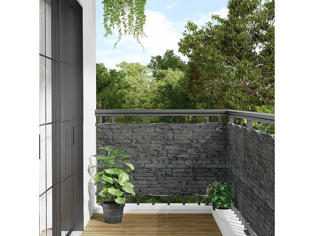 écran d'intimité de balcon aspect pierre de rebord gris PVC