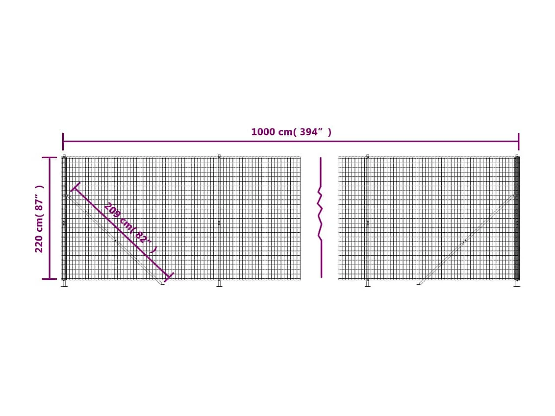 Maschendrahtzaun mit anthrazitfarbenem Rand 2,2x10 m