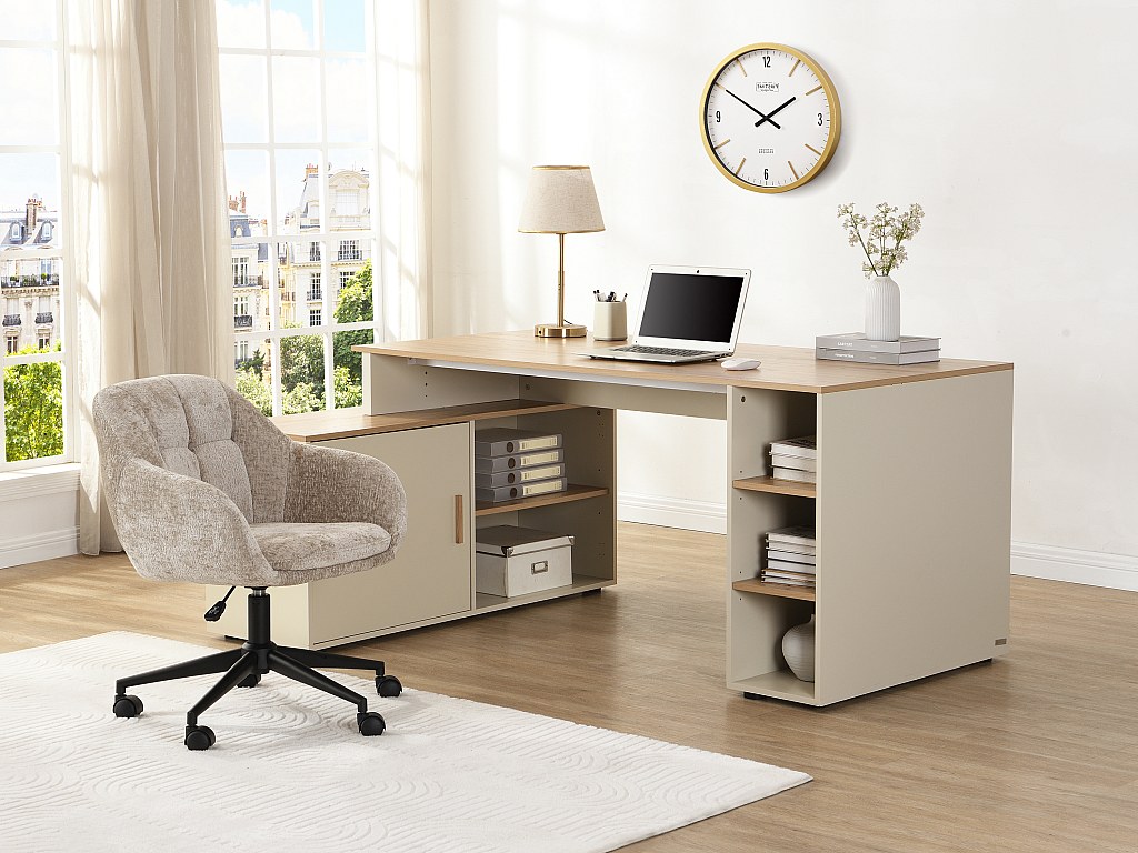Bürostuhl - Strukturstoff - Beige - Höhenverstellbar - LASSANDRA von Pascal günstig online kaufen