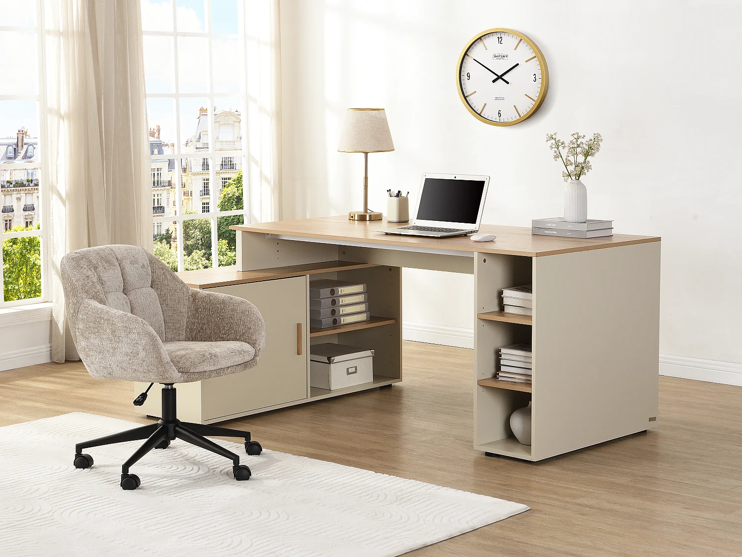 Chaise de bureau - Tissu texturé - Beige - Hauteur réglable - LASSANDRA de Pascal Morabito