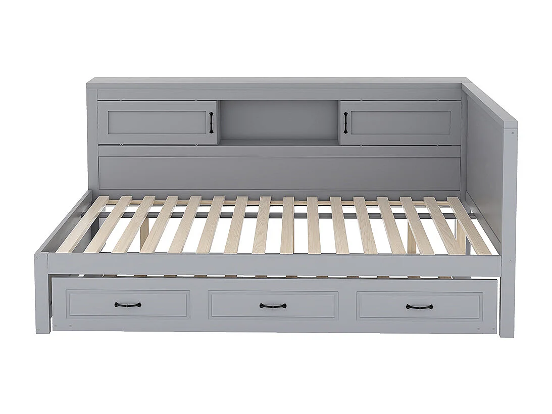 Canapé 140*200cm, Eclairage d'ambiance télécommandé, Compartiment de rangement de chevet, Prise + USB, gris