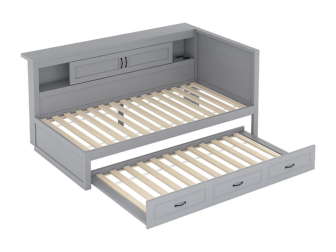 Canapé-lit 90*200cm, Eclairage d'ambiance avec télécommande, Compartiment de rangement, Prise + USB, gris