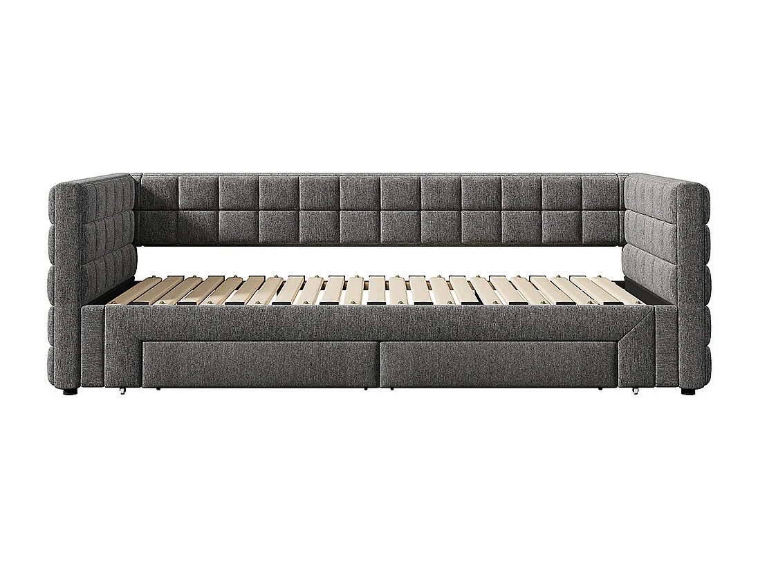 Sofá-cama 90 x 200 cm, com costas quadradas, cama extensível (até 180 camas queen-size), 2 gavetas, cinzento