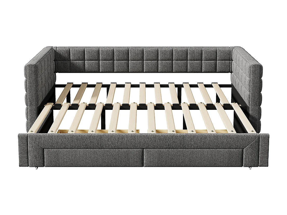 Sofá-cama 90 x 200 cm, com costas quadradas, cama extensível (até 180 camas queen-size), 2 gavetas, cinzento