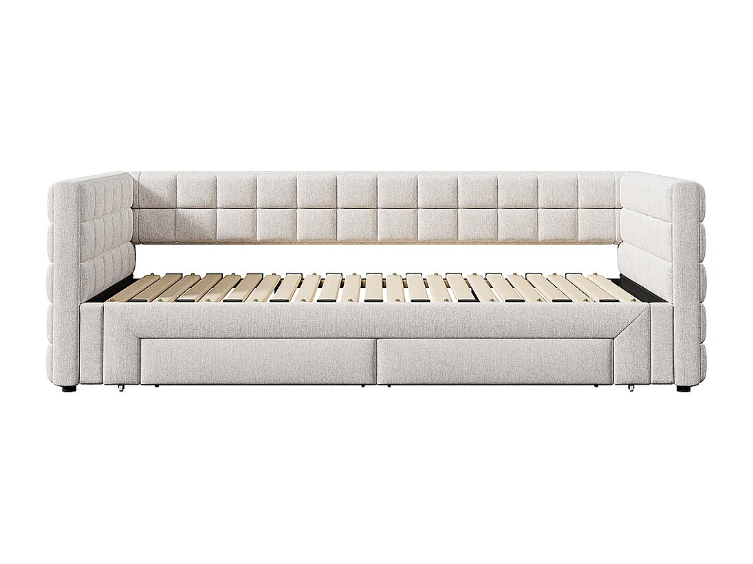 Sofá-cama 90 x 200 cm, com costas quadradas, cama extensível (até 180 camas queen-size), 2 gavetas, Bege