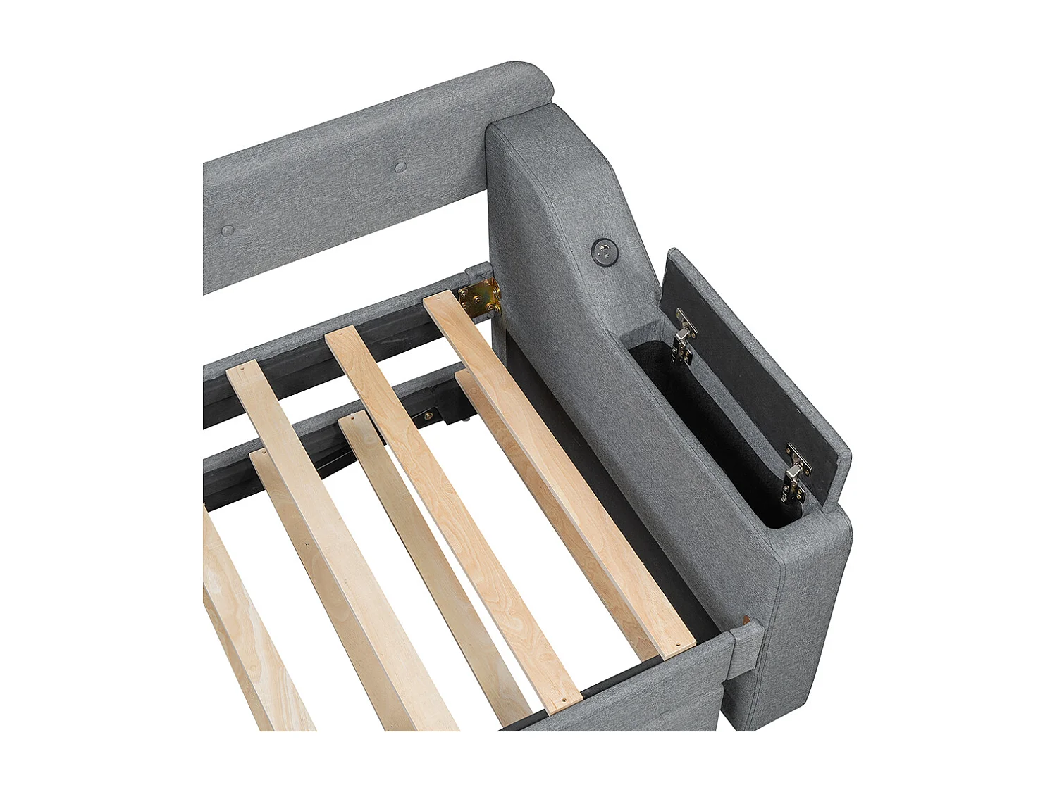 Canapé lit 90x200cm avec sommier à lattes, compartiment de rangement rabattable, type USB+C, lin, gris