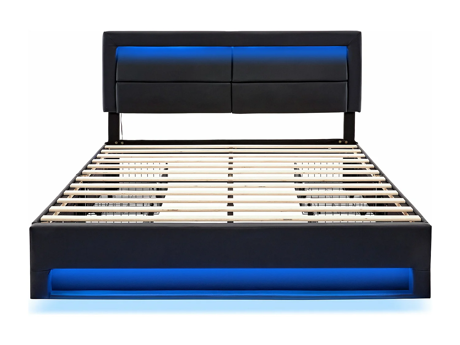 Gestoffeerd bed 140 x 200 cm met USB-poort (draadloos en bedraad opladen mogelijk), met LED-verlichting en vier opbergladen, zwart