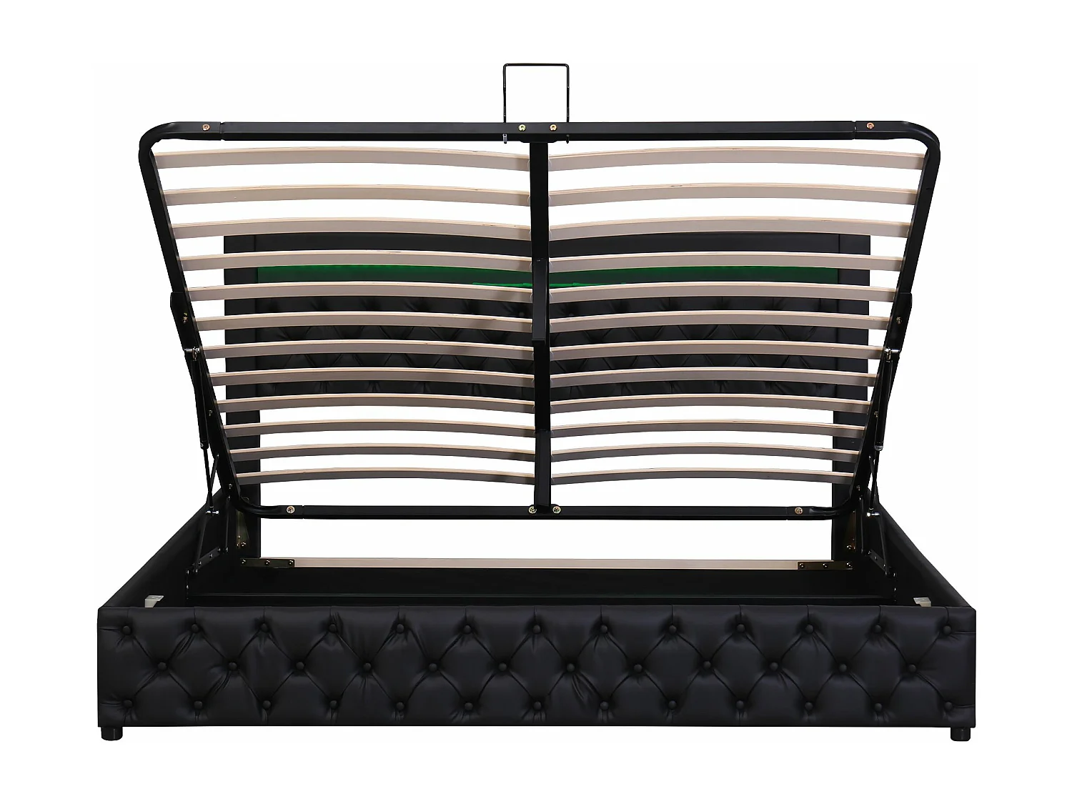 Polsterbett 140 x 200 cm, mit Lattenrost und Stauraum, mit LED-Beleuchtung, schwarz, PU