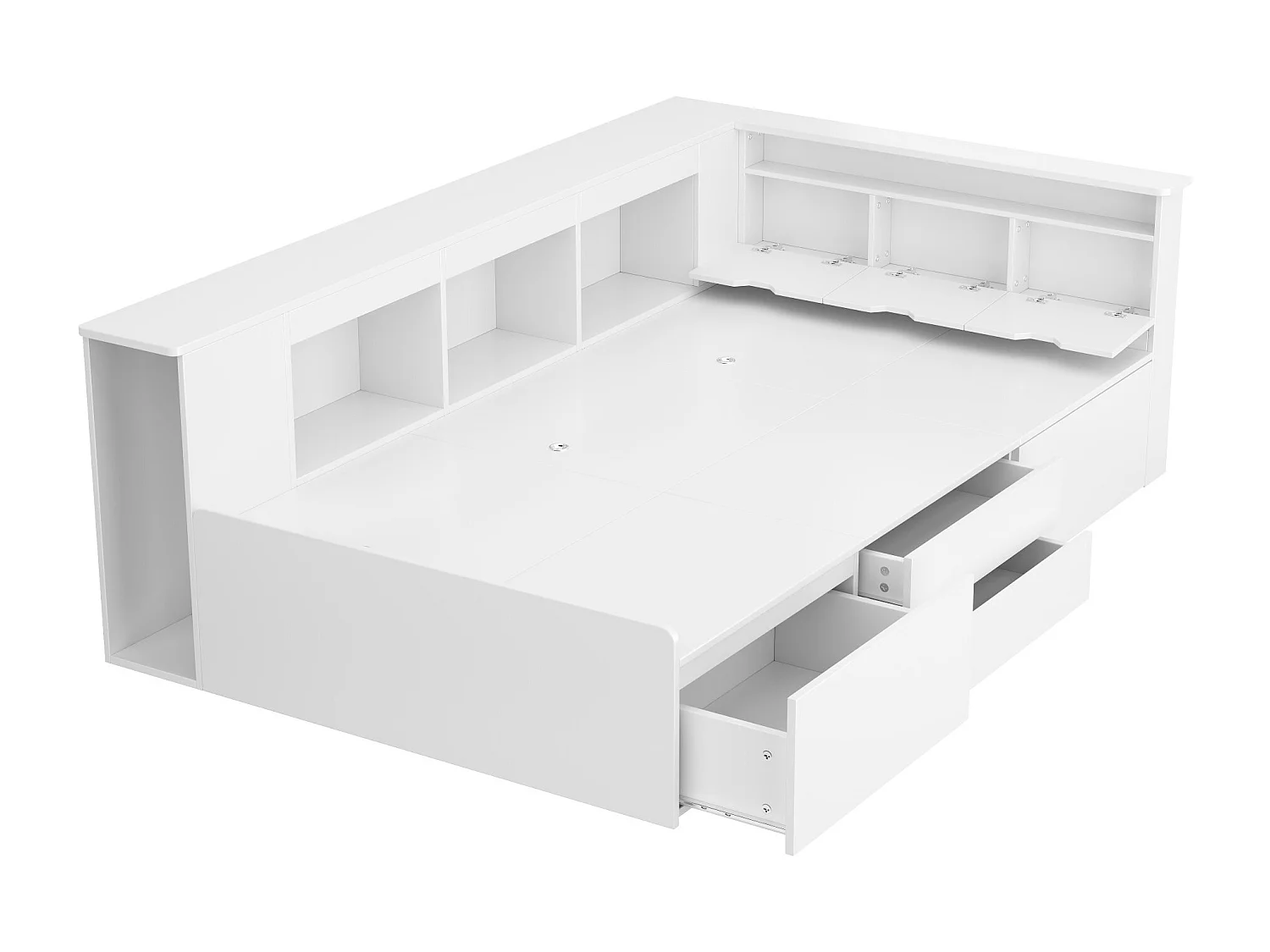 Lit d'enfant 90*200 cm, lit simple avec tiroirs, bibliothèque et meuble de rangement avec espace de rangement, blanc