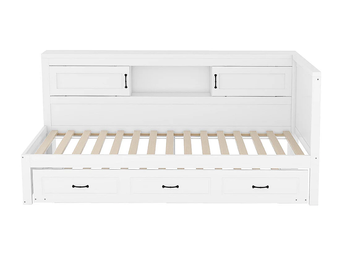 Canapé-lit 90*200cm, Eclairage d'ambiance avec télécommande, Compartiment de rangement, Prise + USB, Blanc