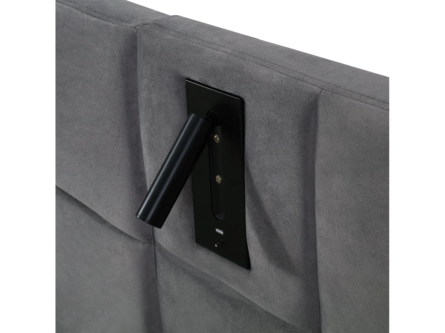 Lit hydraulique 180*200 cm, avec lampe et chargeur USB, tête de lit large, sans tête de lit, velours, gris