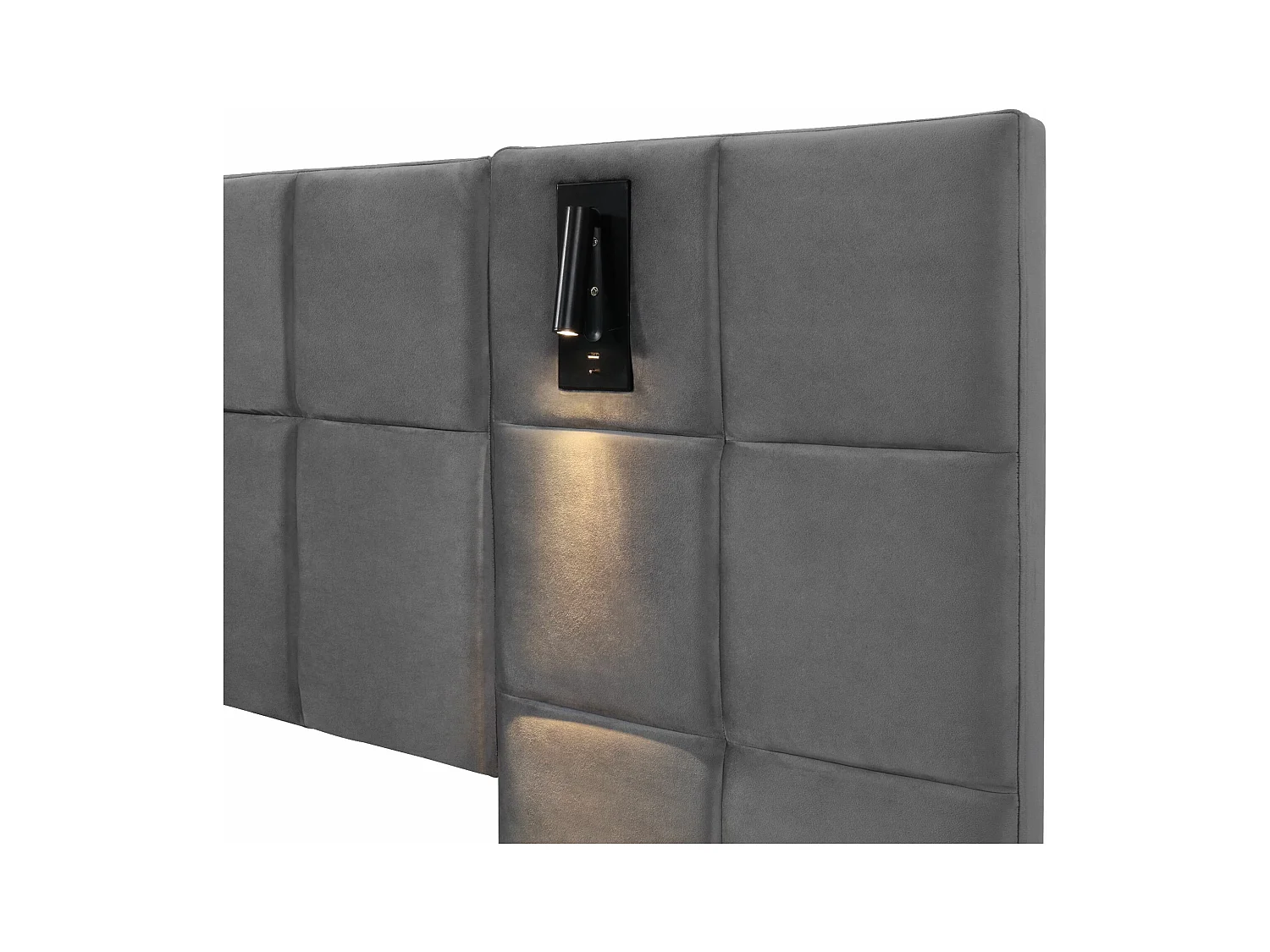 Lit de rangement hydraulique 140*200 cm, avec lumière directionnelle et chargeur USB, sans tête de lit, velours, gris