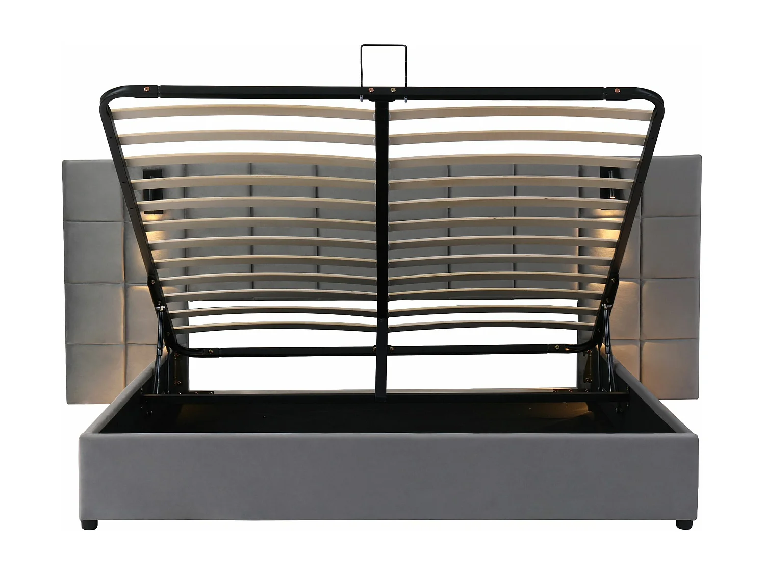 Hydraulisch opbergbed 140*200 cm, met verlichting en USB-lader, zonder hoofdeinde, fluweel, grijs