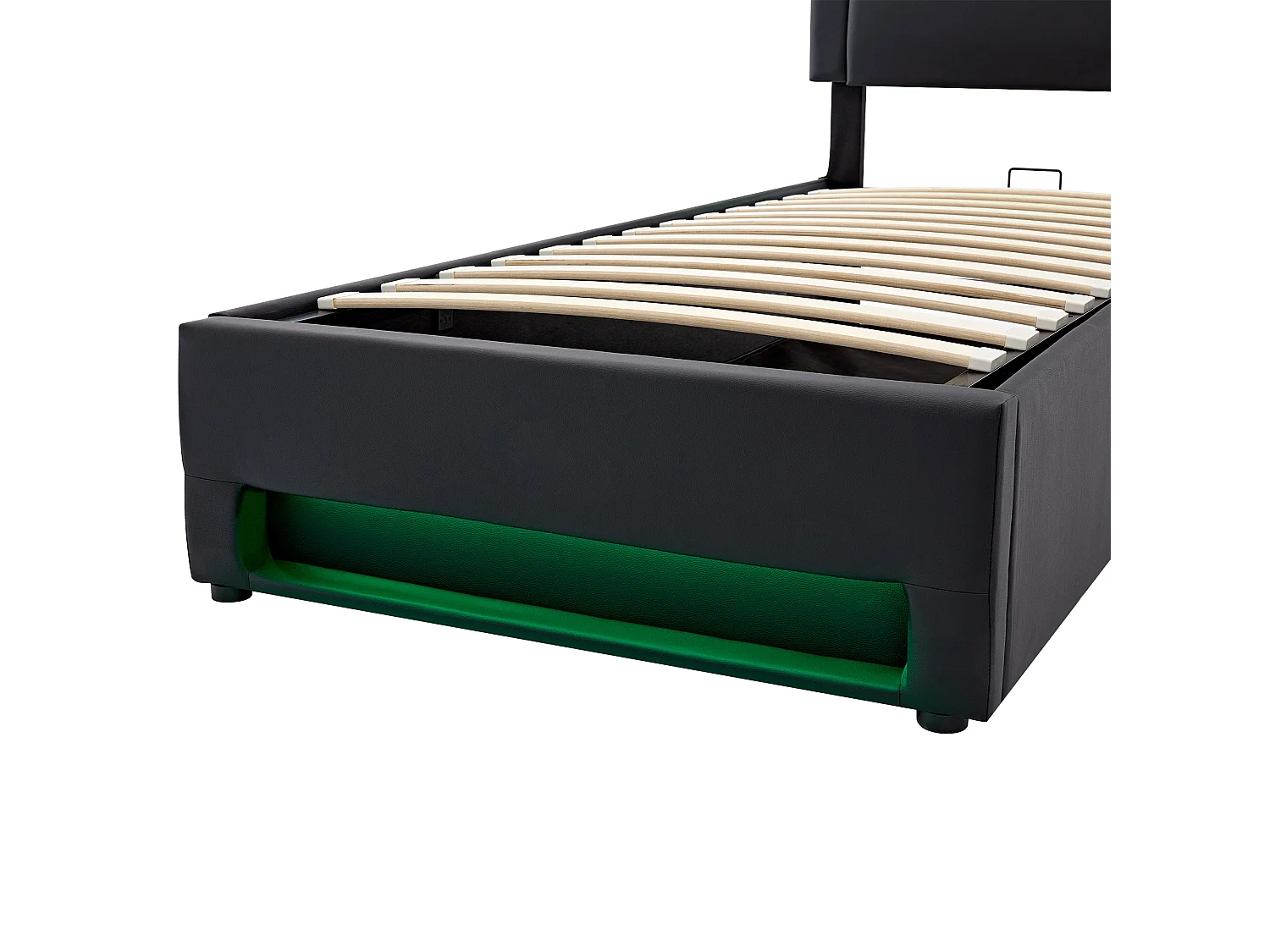 Lit rembourré 90 x 200 cm, avec port USB (charge sans fil et filaire), éclairage LED et espace de rangement, noir