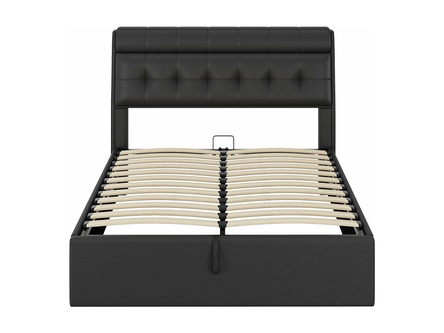 Cama estofada hidráulica 140x200, arrumação oculta na cabeceira, arrumação na cama box com base de ripas e cabeceira, preto