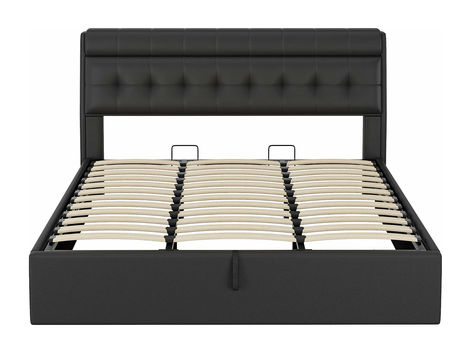 Hydraulisch bed 180*200, verborgen opbergruimte aan het hoofdbord, opbergruimte onder bed, PU, met lattenbodem en hoofdbord, zwart