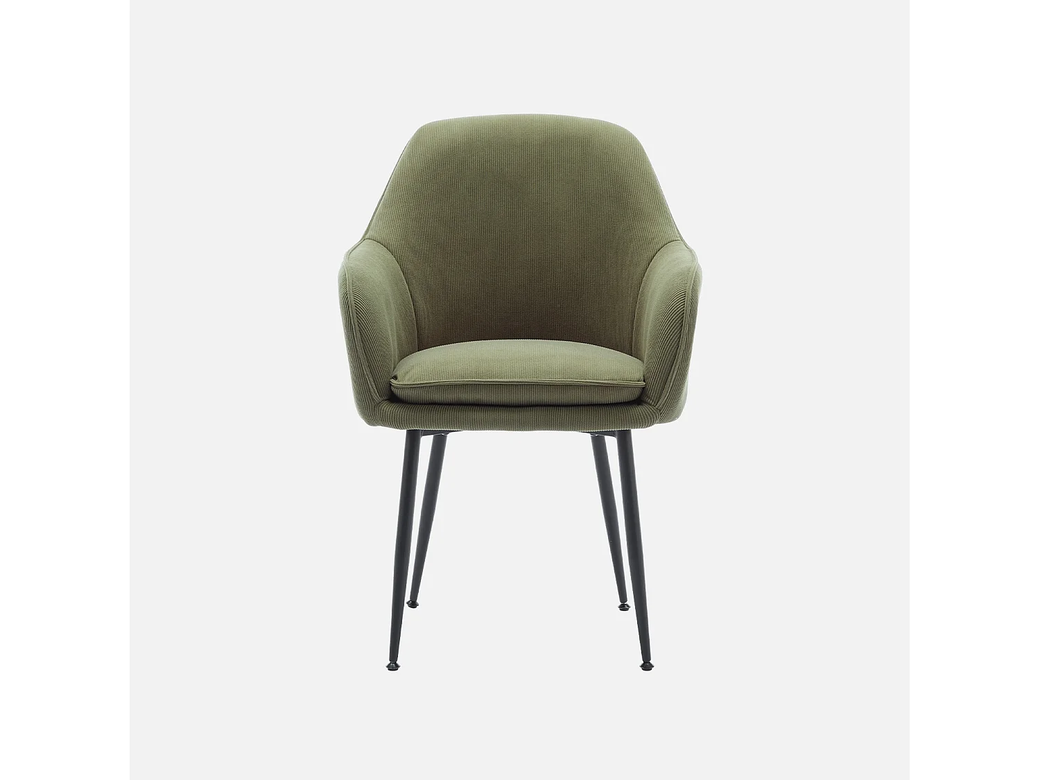 Lot de 4 fauteuils en velours côtelé kaki foncé et pieds en métal noir mat. L 57 x P 59 x H 84.5cm