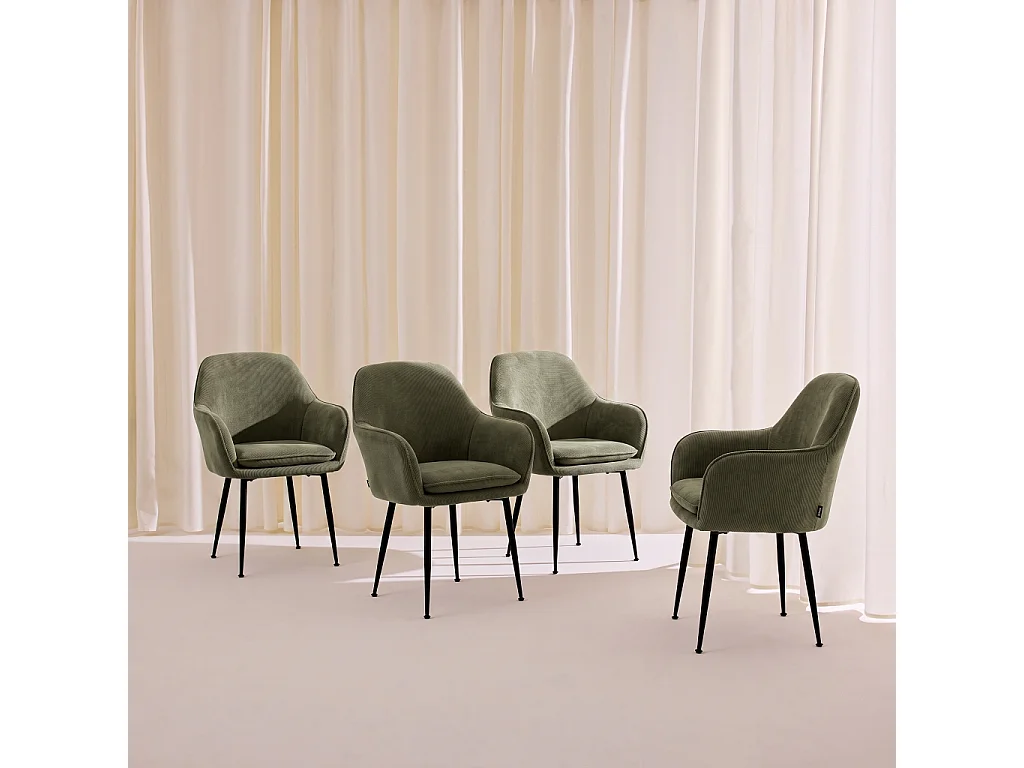 Set 4 poltrone in velluto a coste con gambe in metallo, Shella velluto, Cachi scuro, 57x59x84.5 cm