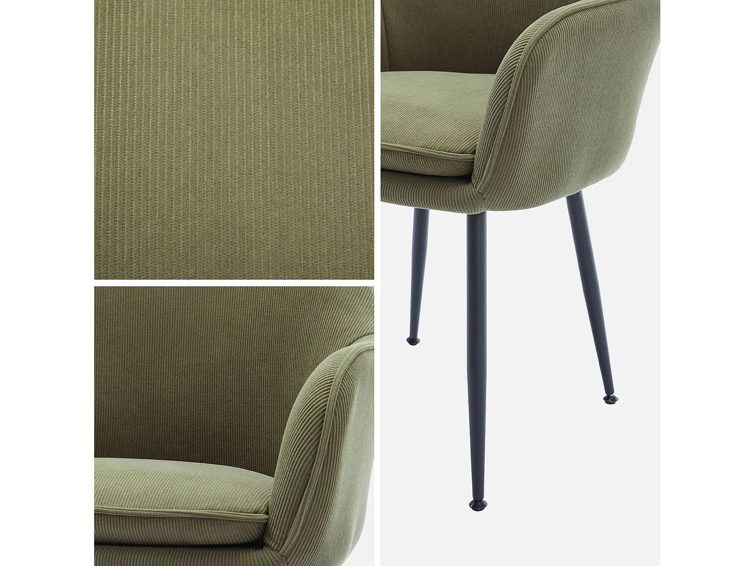 Set 4 poltrone in velluto a coste con gambe in metallo, Shella velluto, Cachi scuro, 57x59x84.5 cm