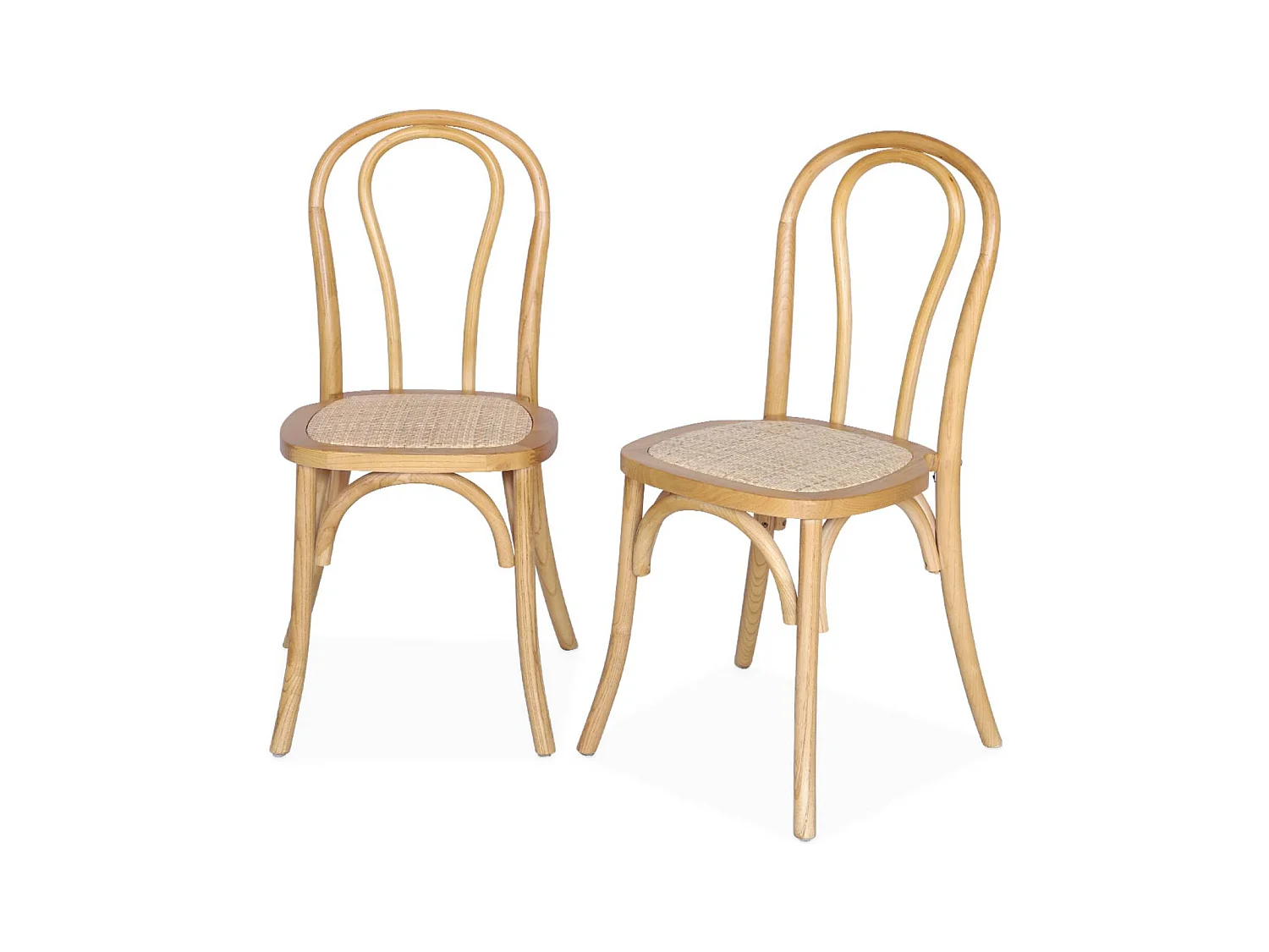 Silla vintage de madera y ratán, set de 2 natural