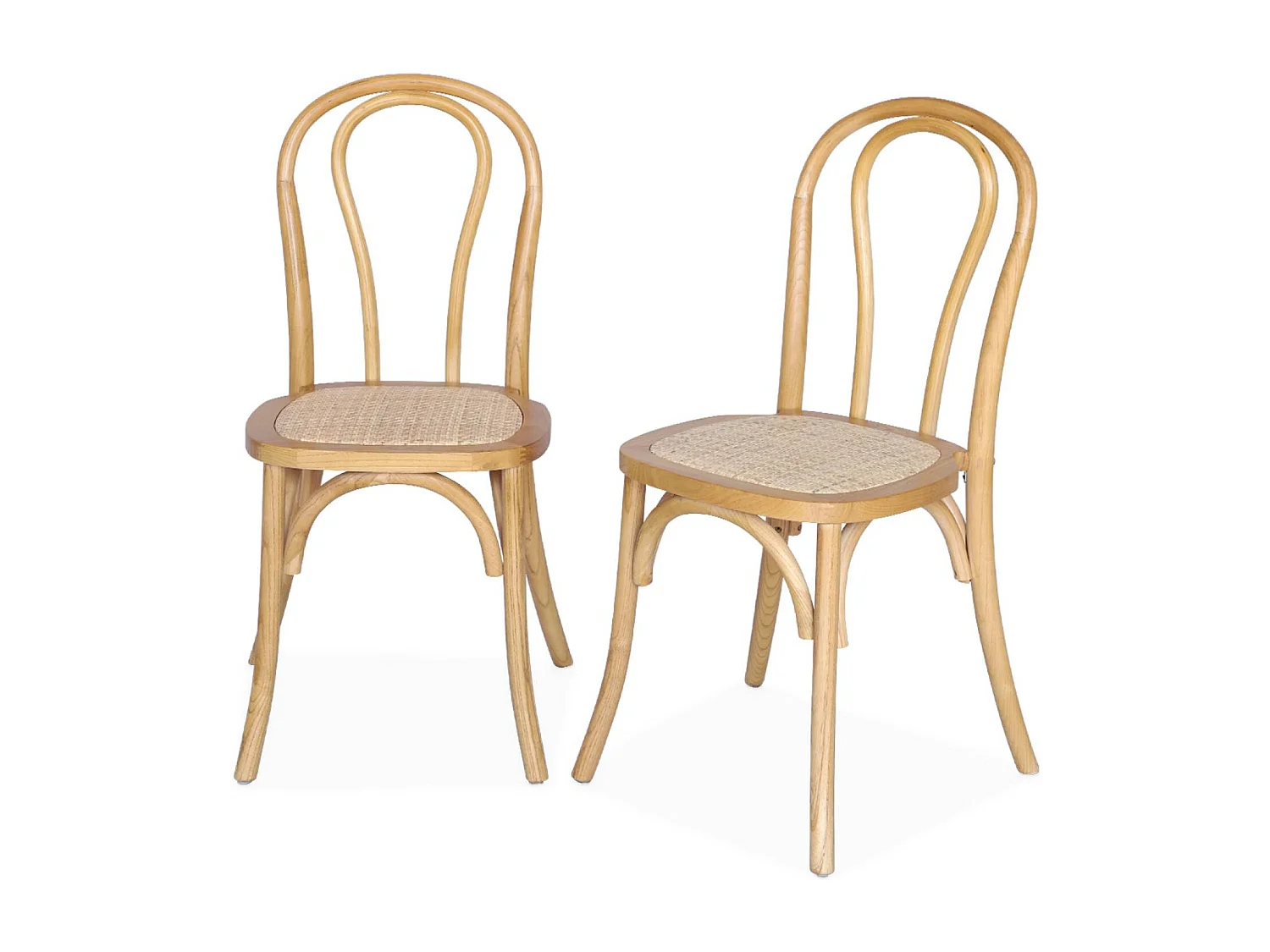 Silla vintage de madera y ratán, set de 2 natural