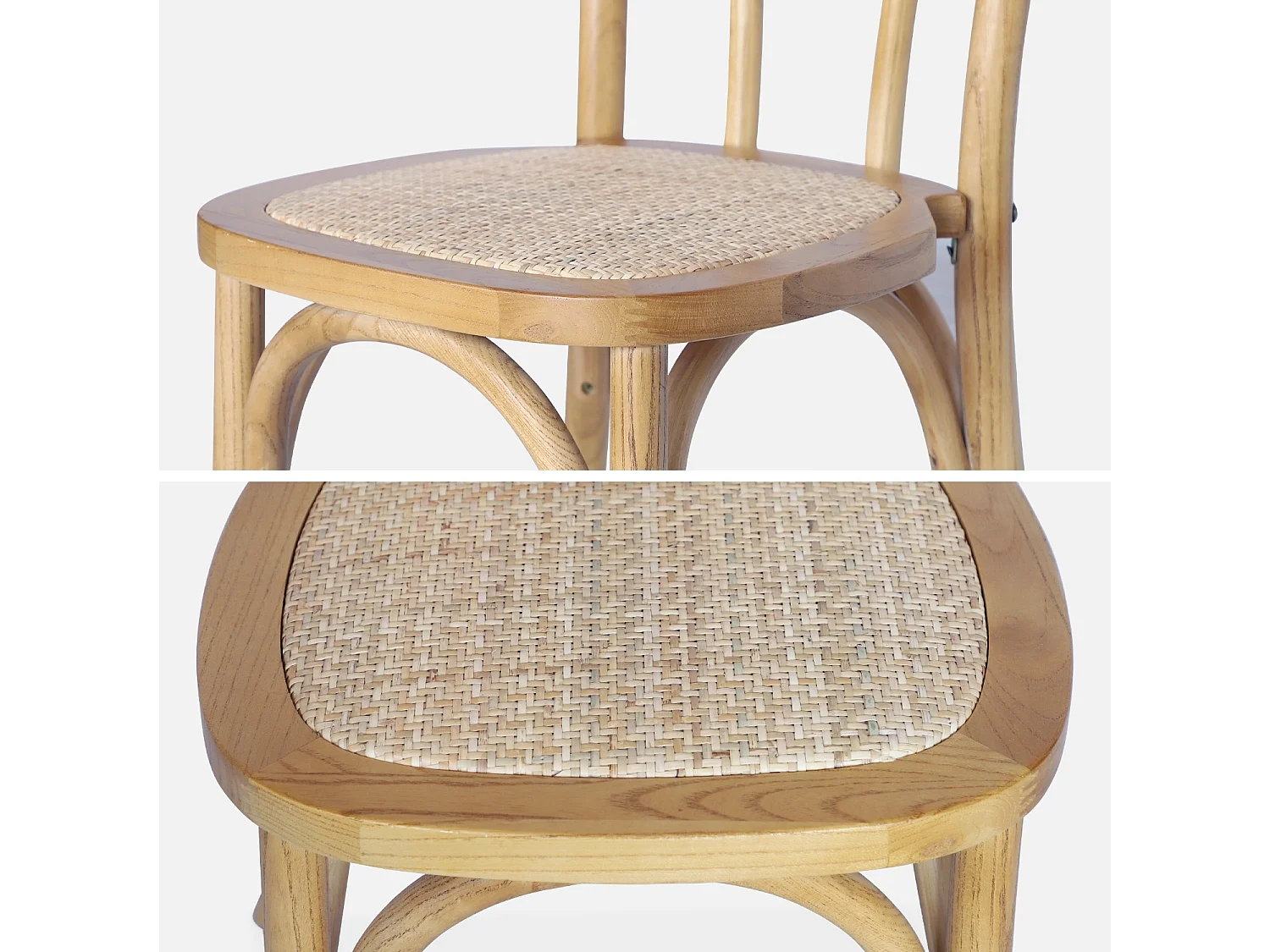 Silla vintage de madera y ratán, set de 2 natural