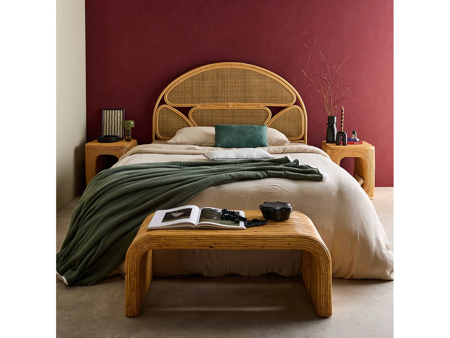 Tavolino da notte in rattan naturale, set di 2, naturale