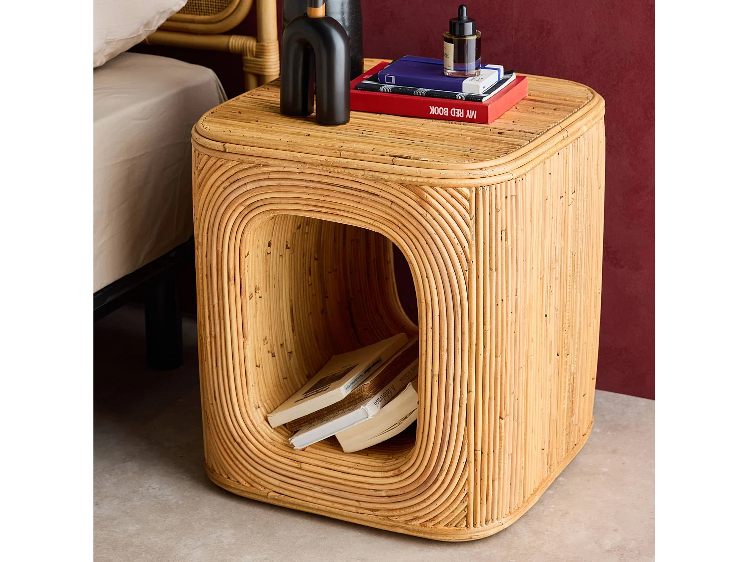 Tavolino da notte in rattan naturale, set di 2, naturale