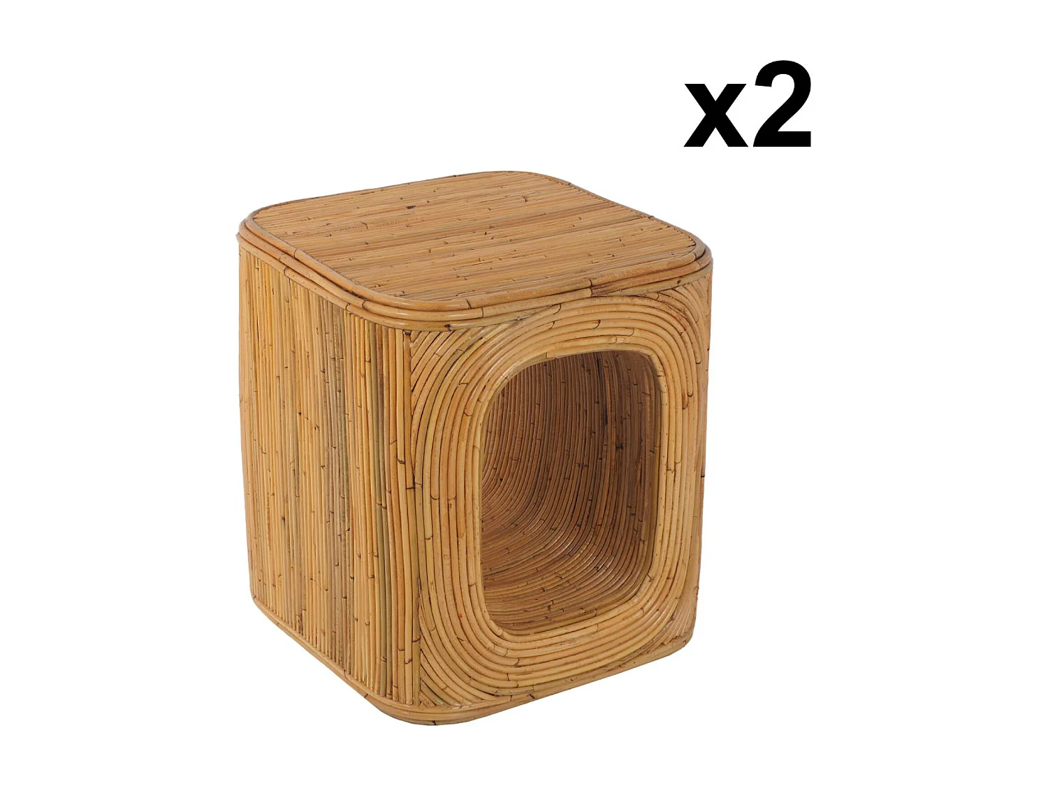 Tavolino da notte in rattan naturale, set di 2, naturale